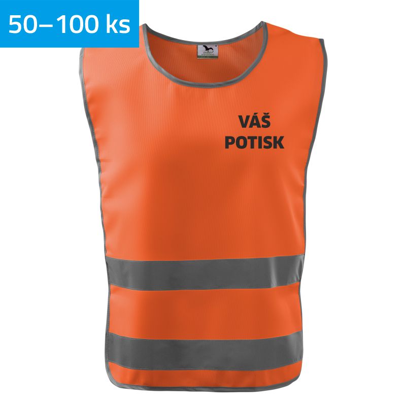 Reflexní vesta přes hlavu oranžová s potiskem na hrudi | ODBĚR 50–100 ks