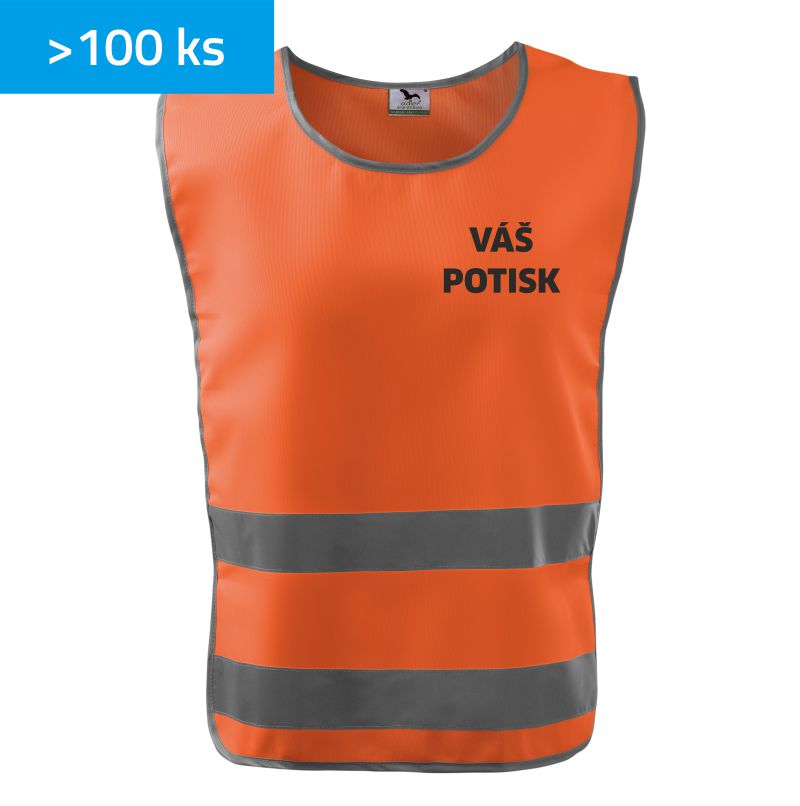 Reflexní vesta přes hlavu oranžová s potiskem na hrudi | ODBĚR 100+ ks